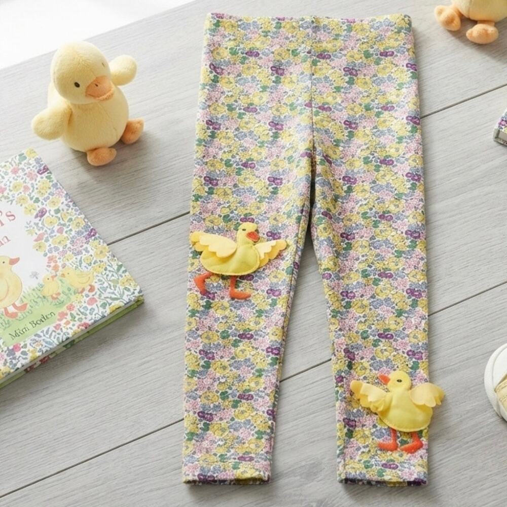 MINI‎ BODEN | Girl's Floral Pull On Leggings Pants 3-D Duck Appliqué | Size 6-7Y